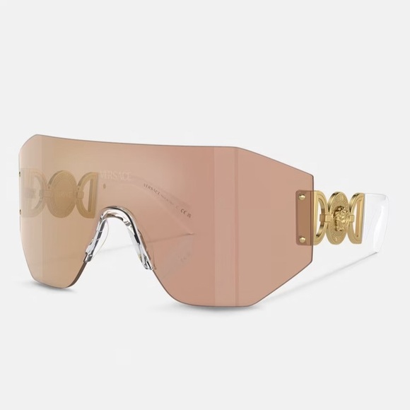 NEW VERSACE MEDUSA BIGGIE MASK SUNGLASSES Rose Gold White Logo Shield Shades main image 5